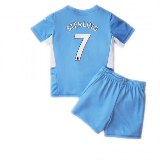 Camisola Manchester City Raheem Sterling 7 Criança Equipamento Primeiro 2021-2022 Manga Curta